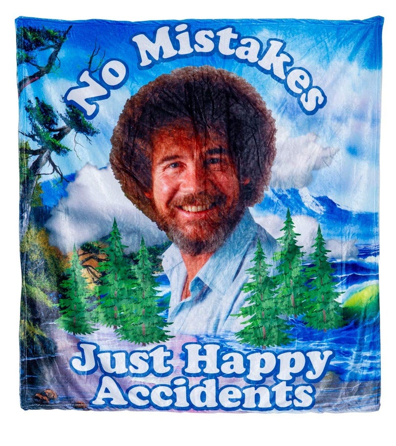 Calhoun Officially Licensed Bob Ross No Mistakes Just Happy Accidents Plush Throw Blanket - Image 1